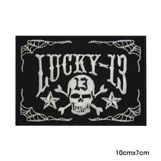 Lucky 13 Patch rectangulaire avec logo thermocollant à coudre sur badge pour vêtements.