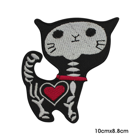 Skeleton Cat Logo Patch Iron on Sew on Patch Badge For Clothes.