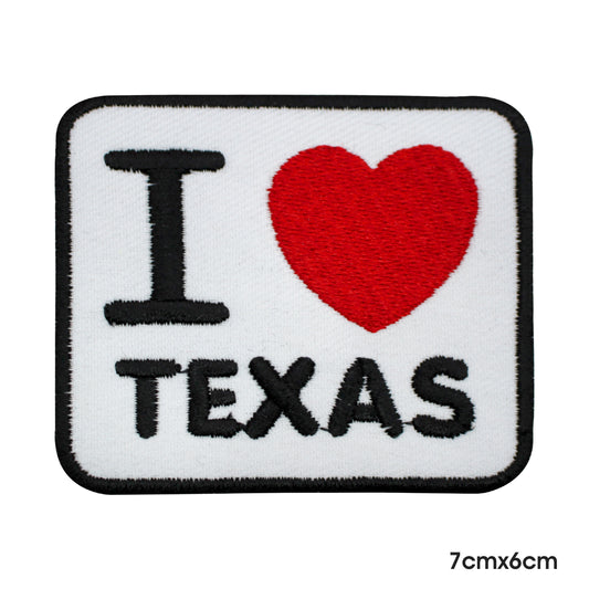 Patch thermocollant I Love Texas à coudre sur badge pour vêtements.