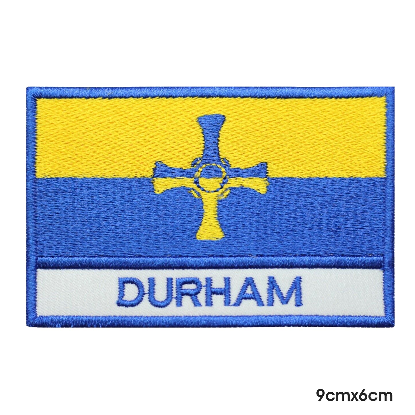 Bandera del condado de DURHAM con parche con nombre, parche para planchar y coser, insignia para ropa.