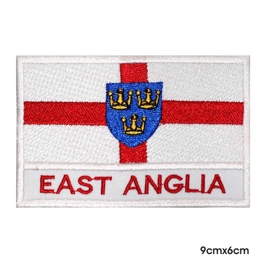 Bandera del condado de EAST ANGLIA con parche con nombre, parche para planchar y coser, insignia para ropa.