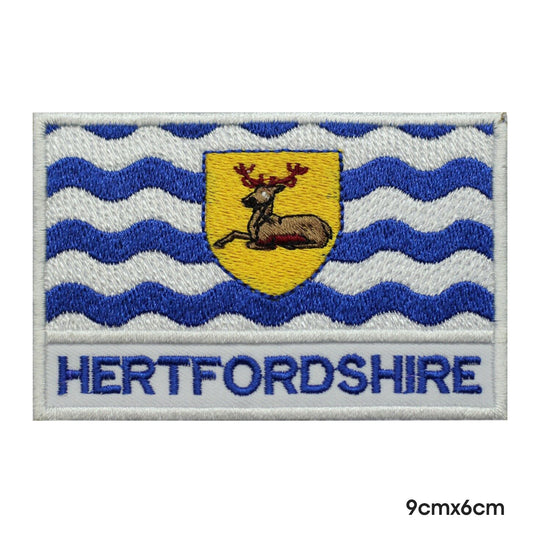 Drapeau du comté de HERTFORDSHIRE avec nom, patch thermocollant à coudre sur badge pour vêtements.