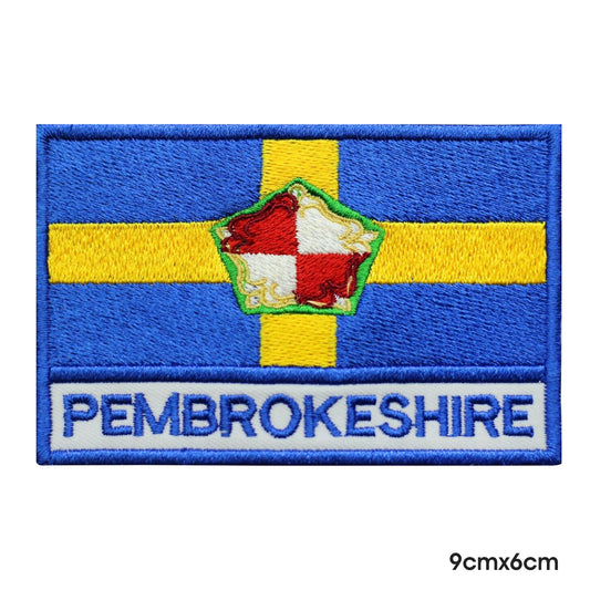 PEMBROKESHIRE County Flag With Name Patch Iron on Sew on Patch Badge For Clothes.