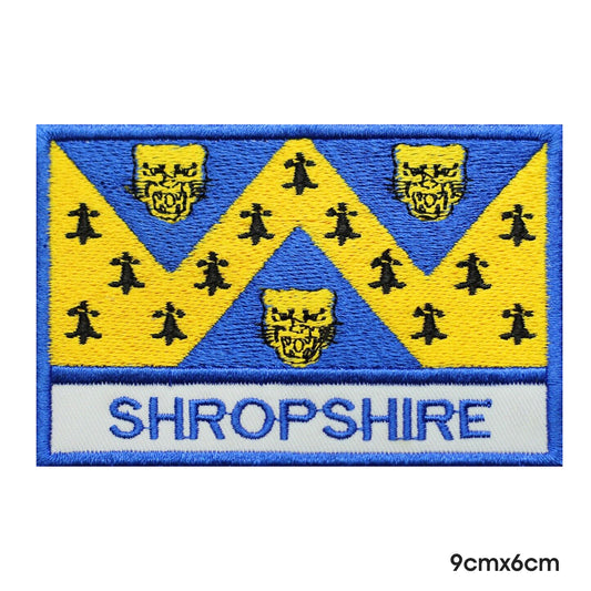 SHROPSHIRE County Flag With Name Patch Iron on Sew on Patch Badge For Clothes.