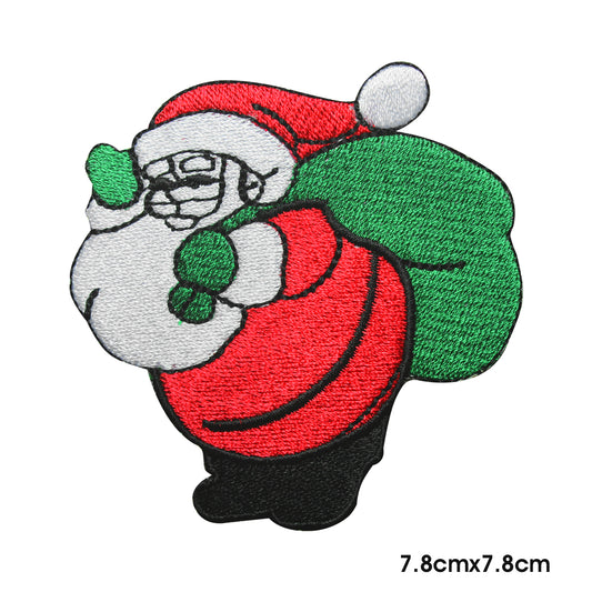 Santa With Green Bag Christmas Patch Iron on Sew on Embroidered Patch/Badge