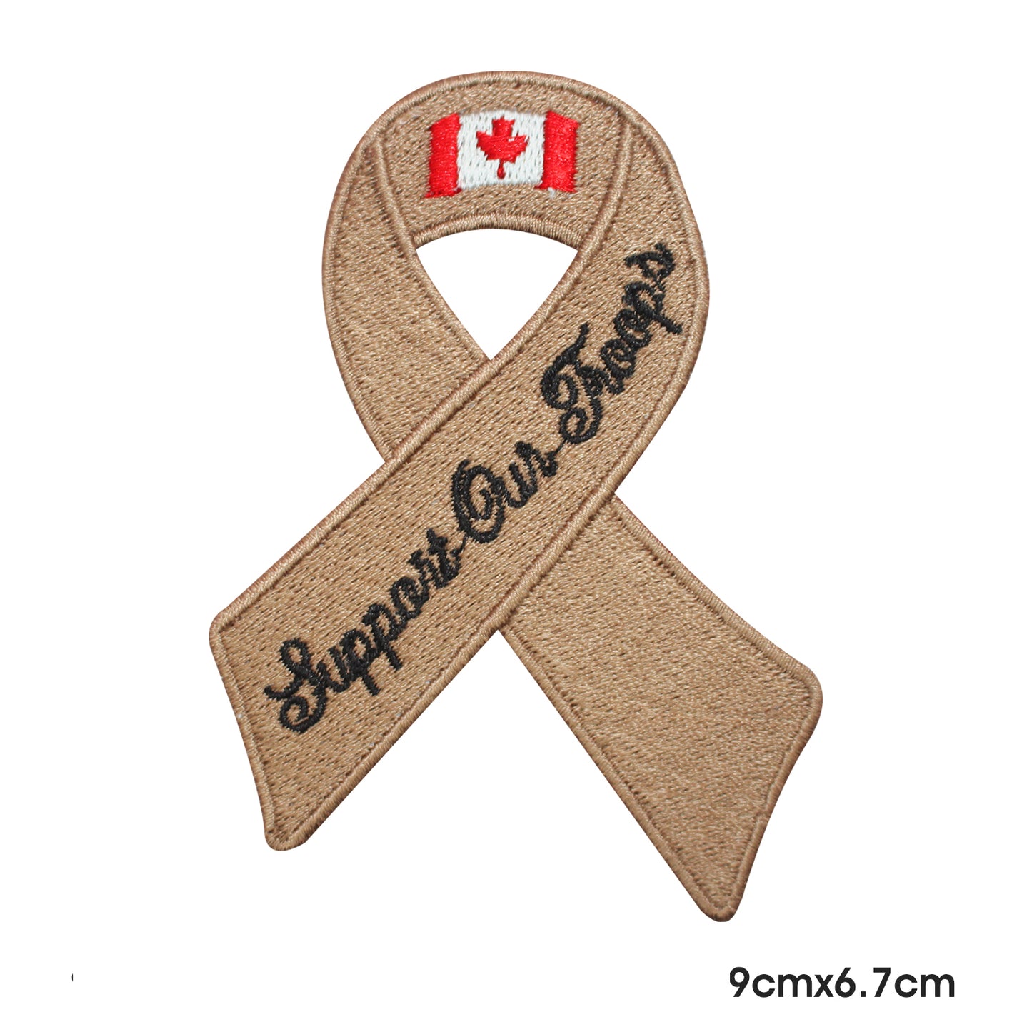 Support Our Troop Brown Canada Flag Ribbon Patch Iron on Sew on Patch Badge For Clothes.