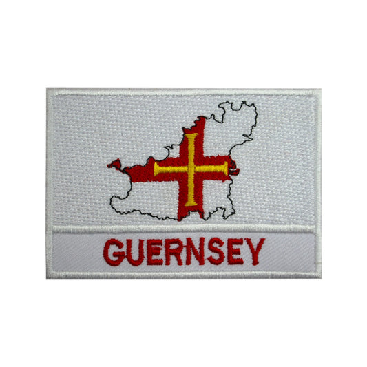 Parche de bandera de mapa de la isla de GUERNSEY, parche bordado para planchar, parche para coser