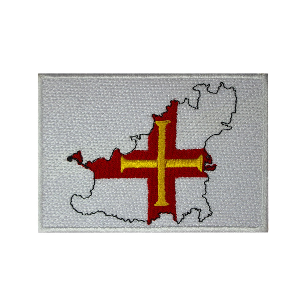 Parche de bandera de mapa de la isla de GUERNSEY, parche bordado para planchar, parche para coser