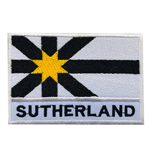 Drapeau du comté de Sutherland avec nom, patch thermocollant à coudre pour vêtements.