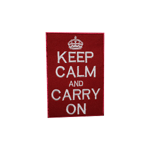 Keep Calm And Carry On Logo Patch thermocollant à coudre sur un badge pour vêtements.