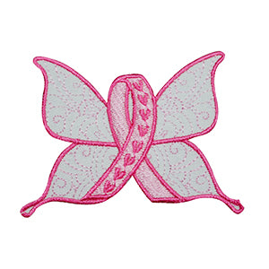 Patch papillon de sensibilisation au cancer du sein à repasser à coudre sur un badge pour vêtements.